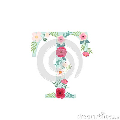 Alphabet letter T with flowers Stock Photo