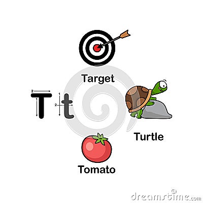 Alphabet Letter T-target,tomato,turtle Vector Illustration