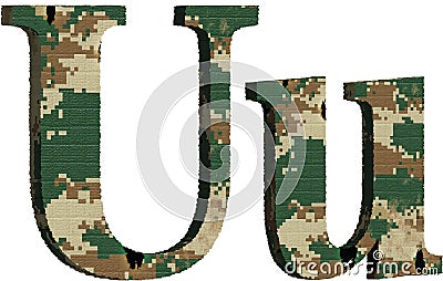 alphabet letter u uppercase and lowercase, abstract military camouflage texture font Cartoon Illustration