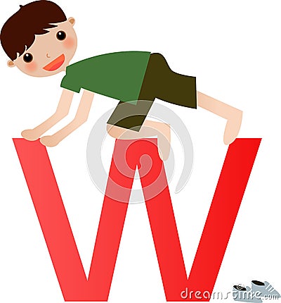 Alphabet letter W(boy) Vector Illustration