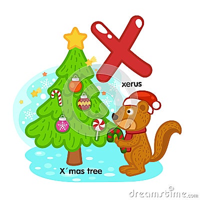 Alphabet Letter X-xerus-x mas tree Vector Illustration