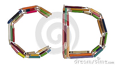 Alphabet - letters:C D, alphabet made from colorful used pencils Stock Photo