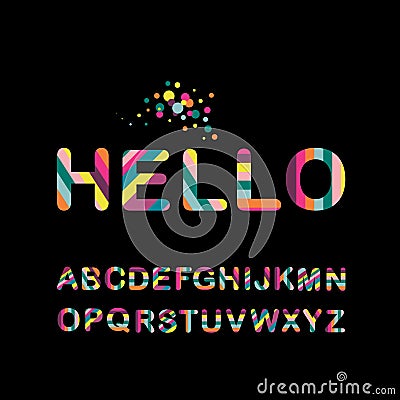 Alphabet letters font. Striped color bold style Vector Illustration