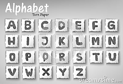 Alphabet Letters Torn Paper Design Set Vector Illustration