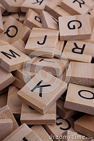 Alphabet letters on wooden block pieces Stock Photo