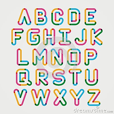 Alphabet line transparent color font style. Vector Illustration