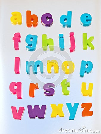 Alphabet in lower case colored letters. Stock Photo