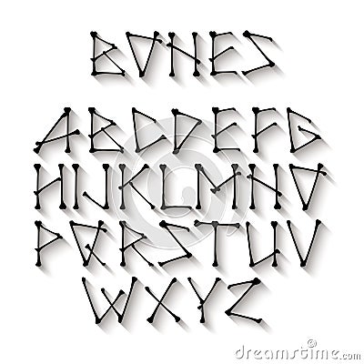 Alphabet made of crossed black bones. Black vector Vector Illustration