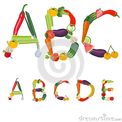 Alphabet made of fruits and vegetables Vector Illustration