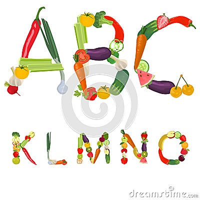 Alphabet made of fruits and vegetables Vector Illustration