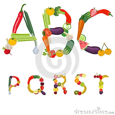 Alphabet made of fruits and vegetables Vector Illustration