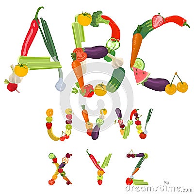 Alphabet made of fruits and vegetables Vector Illustration