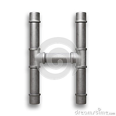 Alphabet made of Metal pipe, letter H with clipping path Cartoon Illustration