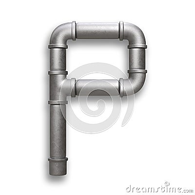 Alphabet made of Metal pipe, letter P with clipping path Cartoon Illustration