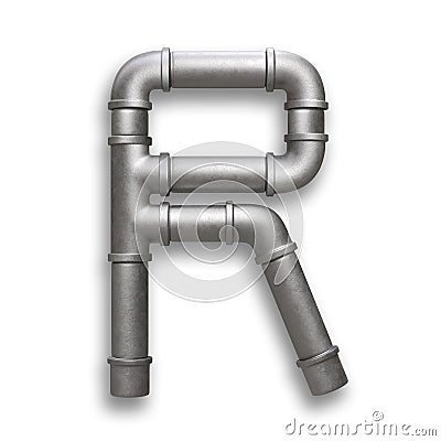 Alphabet made of Metal pipe, letter R with clipping path Cartoon Illustration