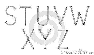 Alphabet made from nails on white background part 3 Stock Photo