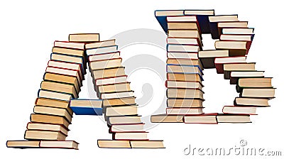 Alphabet made out of books, letters A and B Stock Photo