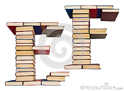Alphabet made out of books, letters E and F Stock Photo