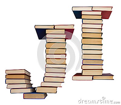 Alphabet made out of books, letters J and I Stock Photo