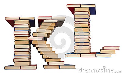 Alphabet made out of books, letters K and L Stock Photo