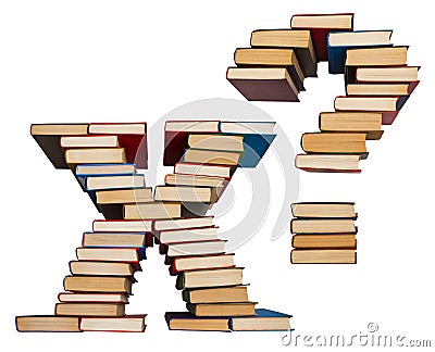 Alphabet made out of books, letters X and question mark Stock Photo