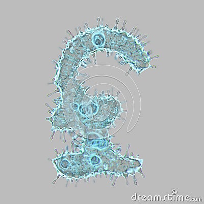 Alphabet made of virus isolated on gray background. Symbol lira. 3d rendering. Covid font Stock Photo