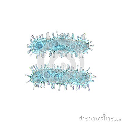 Alphabet made of virus isolated on white background. Symbol equals. 3d rendering. Covid font, virus font, 3d Stock Photo