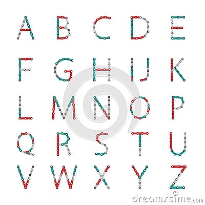 Alphabet from the New popular anti-stress toy Spinner. All letters from A to Z. Vector Illustration. Vector Illustration