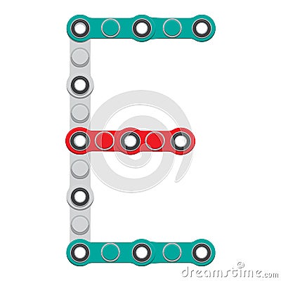 Alphabet from the New popular anti-stress toy Spinner. Letter E. Vector Illustration. Vector Illustration