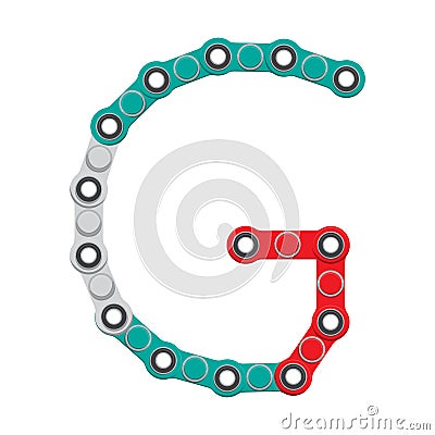 Alphabet from the New popular anti-stress toy Spinner. Letter G. Vector Illustration. Vector Illustration