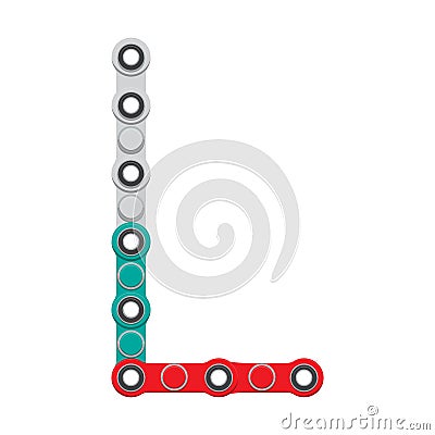 Alphabet from the New popular anti-stress toy Spinner. Letter L. Vector Illustration. Vector Illustration