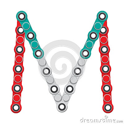 Alphabet from the New popular anti-stress toy Spinner. Letter M. Vector Illustration. Vector Illustration