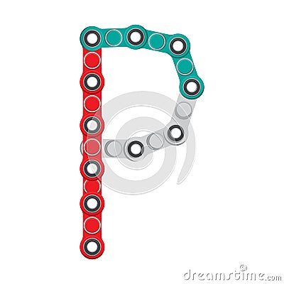 Alphabet from the New popular anti-stress toy Spinner. Letter P. Vector Illustration. Vector Illustration