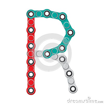 Alphabet from the New popular anti-stress toy Spinner. Letter R. Vector Illustration. Vector Illustration