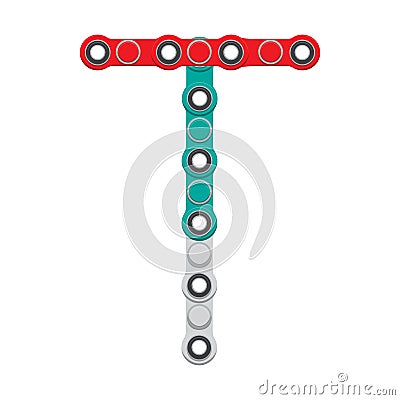 Alphabet from the New popular anti-stress toy Spinner. Letter T. Vector Illustration. Vector Illustration