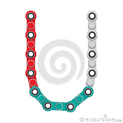 Alphabet from the New popular anti-stress toy Spinner. Letter U. Vector Illustration. Vector Illustration