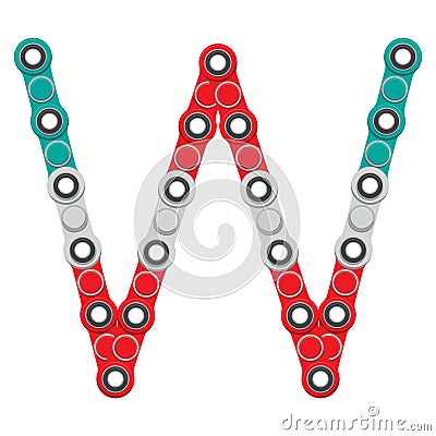 Alphabet from the New popular anti-stress toy Spinner. Letter W. Vector Illustration. Vector Illustration