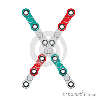 Alphabet from the New popular anti-stress toy Spinner. Letter X. Vector Illustration. Vector Illustration