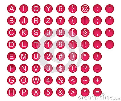 Alphabet, number etc. set collection buttons Vector Illustration
