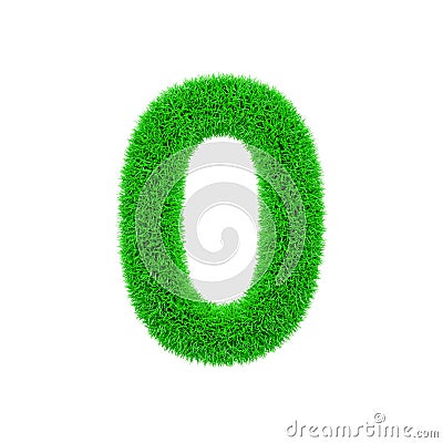 Alphabet number 0. Grassy font made of fresh green grass. 3D render isolated on white background. Stock Photo