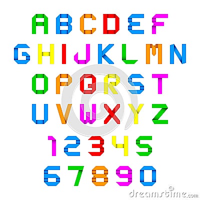 Alphabet and numbers colorful origami Vector Illustration