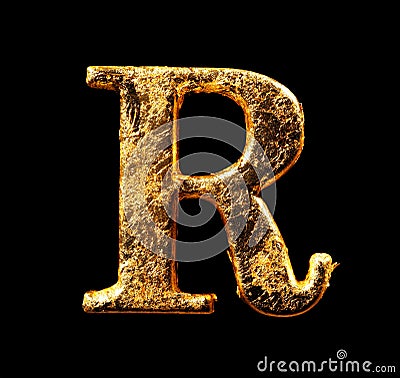 Alphabet and numbers in gold leaf Stock Photo