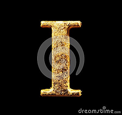 Alphabet and numbers in gold leaf Stock Photo