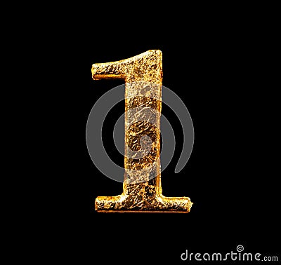 Alphabet and numbers in gold leaf Stock Photo