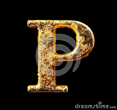 Alphabet and numbers in gold leaf Stock Photo