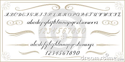 ALPHABET Old handwritten letters and numbers Vector Illustration