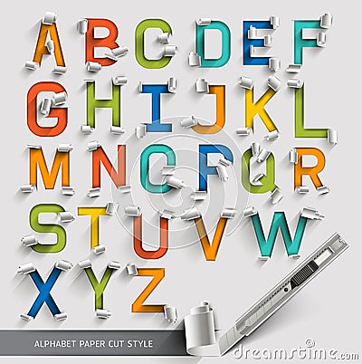 Alphabet paper cut colorful font. Vector Illustration