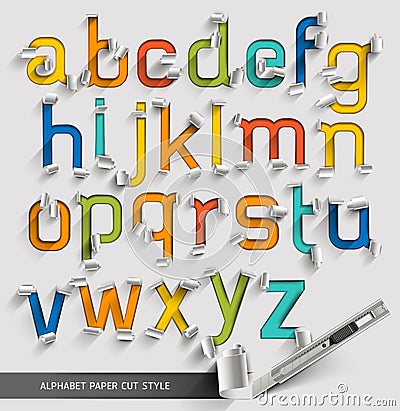 Alphabet paper cut colorful font style. Vector Illustration