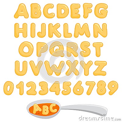 Alphabet pasta soup font. Vector illustration Vector Illustration