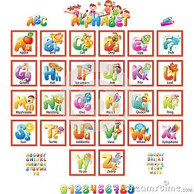 Alphabet with pictures for children Vector Illustration